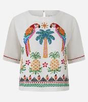 Camiseta Boxy em Viscolinho com Estampa Araras - 1