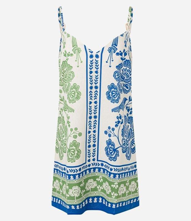 Vestido Curto com Linho Estampado Floral e Alcinha - 1