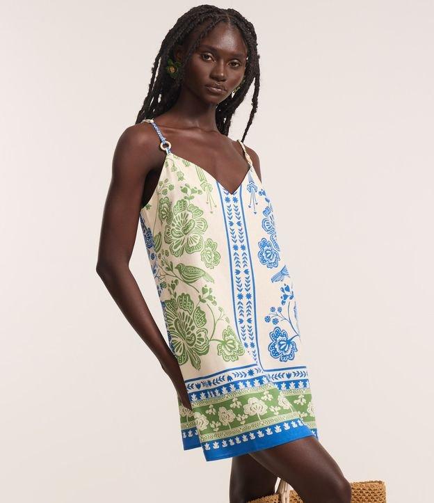 Vestido Curto com Linho Estampado Floral e Alcinha - 2