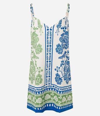 Vestido Curto com Linho Estampado Floral e Alcinha