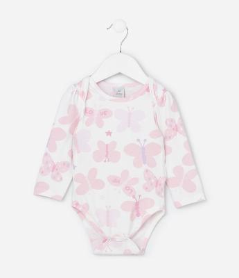 Body Infantil com Estampa de Borboletas - Tam 0 a 18 Meses
