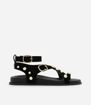 Sandália Rasteira Sport Sandal com Dedeira e Esferas Aplicadas