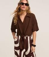 Blusa em Airflow com Gola Polo e Amarração na Barra - 1