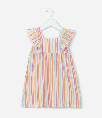 Vestido Infantil com Babados e Listras - Tam 1 a 6 Anos