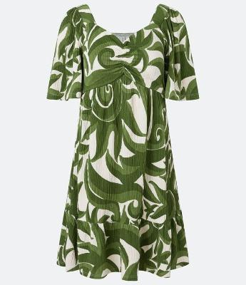 Vestido Curto com Decote Coração Estampa Abstrata e Textura