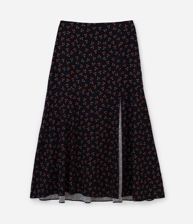 Saia Midi em Crepe com Cerejinhas e Fenda Curve & Plus Size - 1