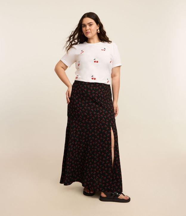 Saia Midi em Crepe com Cerejinhas e Fenda Curve & Plus Size - 2