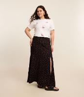 Saia Midi em Crepe com Cerejinhas e Fenda Curve & Plus Size - 2