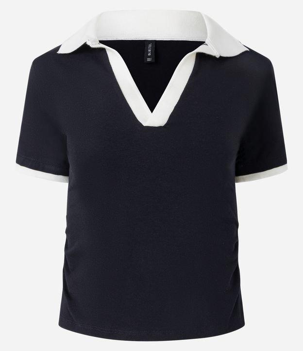 Blusa Polo em Cotton com Gola Contrastante e Franzido Lateral - 1