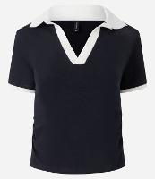 Blusa Polo em Cotton com Gola Contrastante e Franzido Lateral - 1