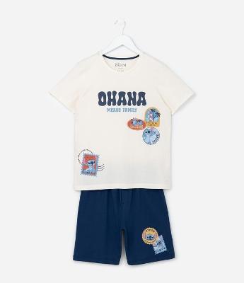 Pijama Infantil com Estampa do Stitch Ohana - Tam 2 a 14 Anos
