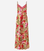 Macacão Pantalona em Chalis com Estampa de Folhagem e Cinto Corda - 1