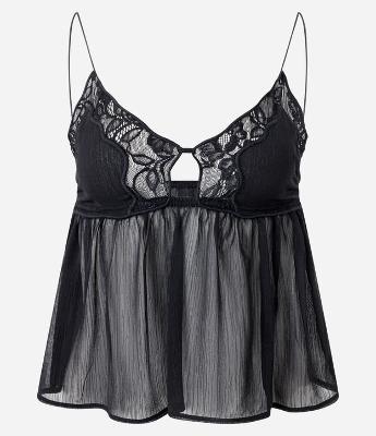 Blusa de Alcinha em Chiffon com Detalhes de Renda