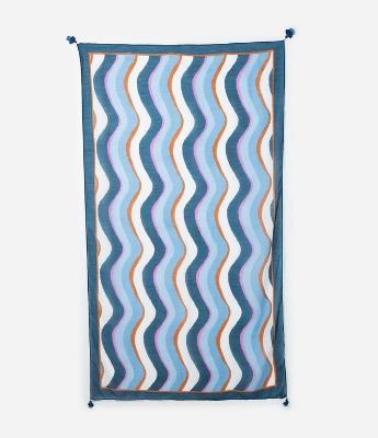 Canga Retangular em Chiffon Estampado de Ondas e Tassel