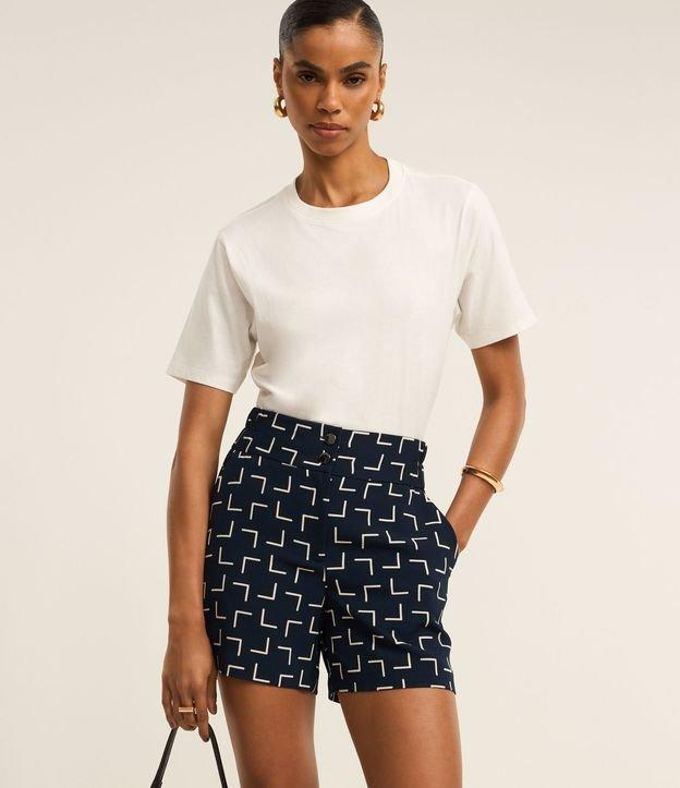 Short Cintura Alta Alfaiatado com Estampa Geométrica - 1