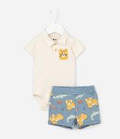 Conjunto Body e Bermuda em Cotton Estampa Bichinhos - Tam  0 a 18 meses - 1