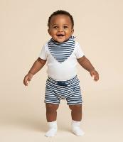 Conjunto Body Bermuda e Babador em Cotton Estampa de Listras - Tam 0 a 18 Meses - 2