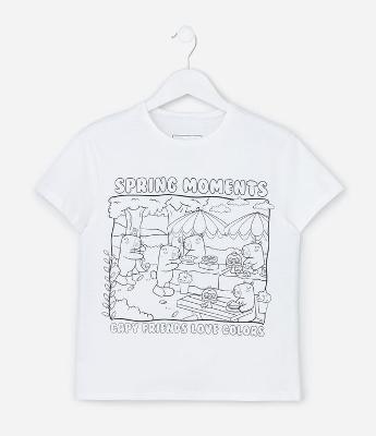 Camiseta Infantil com Estampa de Capivara para Colorir - Tam 5 a 14 Anos
