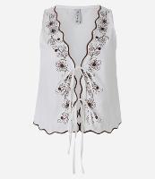 Colete em Tricoline com Bordado Floral e Amarração Frontal - 1