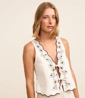 Colete em Tricoline com Bordado Floral e Amarração Frontal - 2