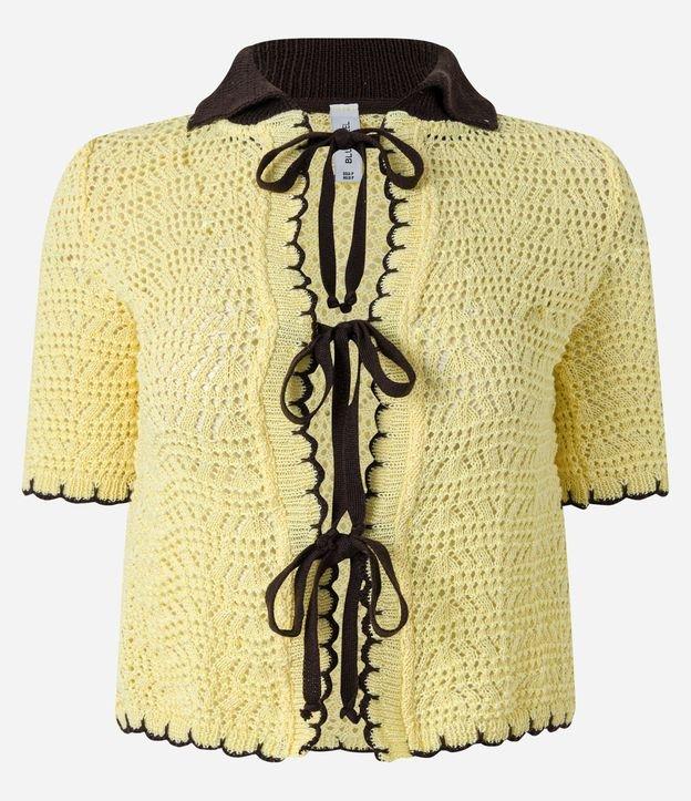Blusa em Tricô com Gola Polo  Contraste e Amarração - 1