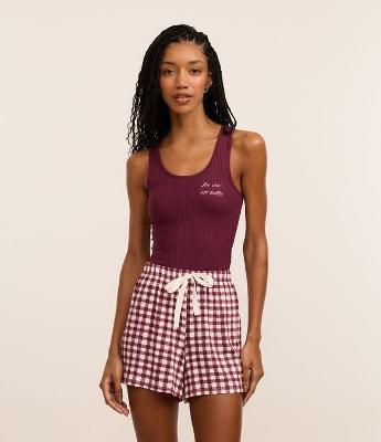 Pijama Short Doll em Ribana com Short Xadrez Vichy