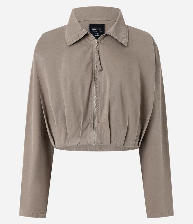 Jaqueta em Sarja com Gola Polo e Pregas - 1