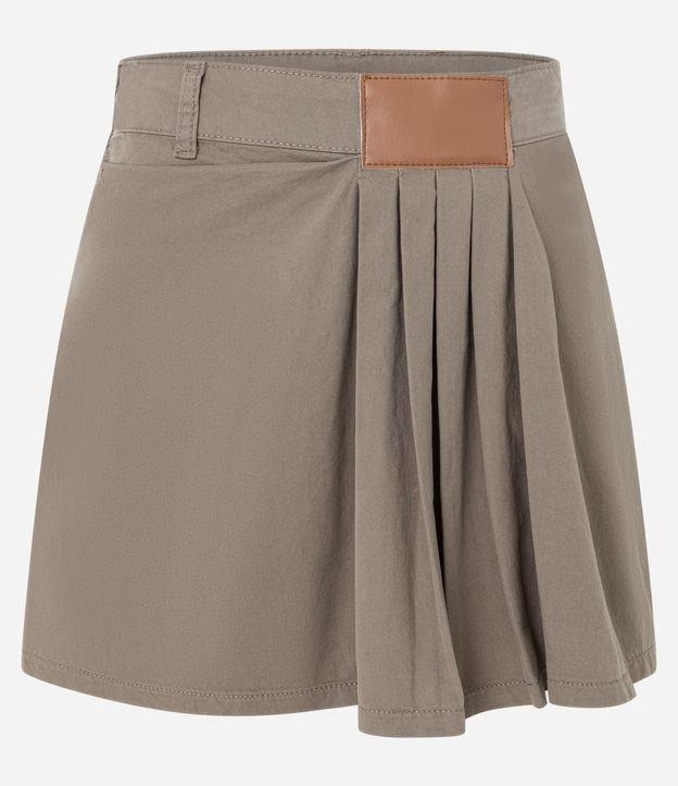 Mini Saia em Sarja com Pregas e Etiqueta Frontal - 1