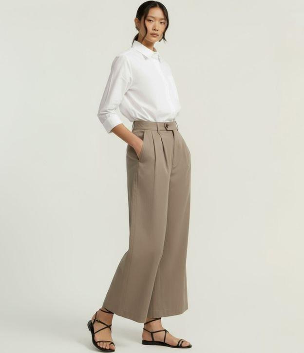 Calça Reta em Sarja com Cós Alfaiatado com Pregas - 3