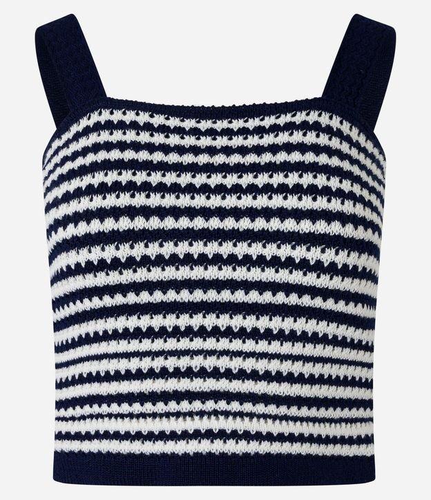 Blusa Cropped Sem Manga em Tricô com Listras - 1