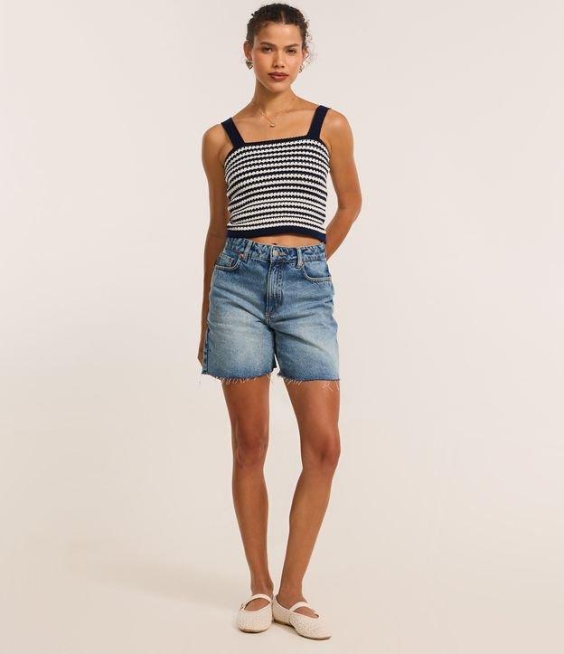 Blusa Cropped Sem Manga em Tricô com Listras - 2