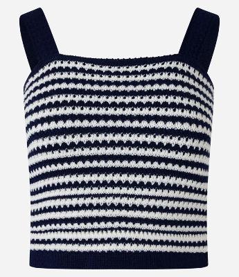 Blusa Cropped Sem Manga em Tricô com Listras