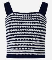 Blusa Cropped Sem Manga em Tricô com Listras - 1