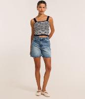 Blusa Cropped Sem Manga em Tricô com Listras - 2