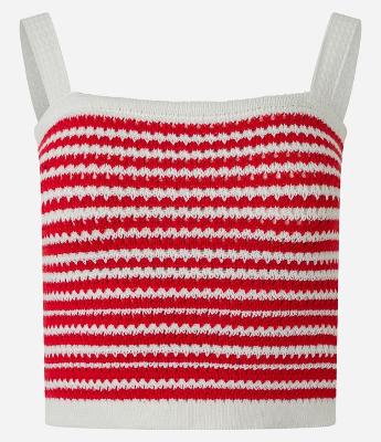 Blusa Cropped Sem Manga em Tricô com Listras