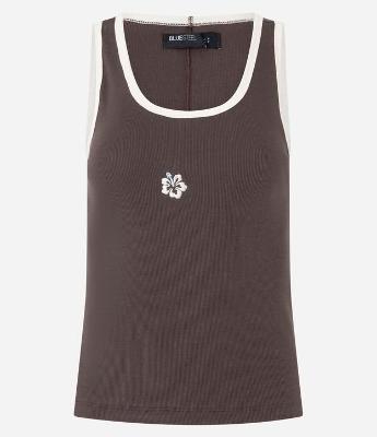 Regata em Ribana com Bordado de Hibisco e Viés Constrastante