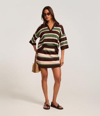 Mini Saia Ajustada em Tricô com Listras Variadas