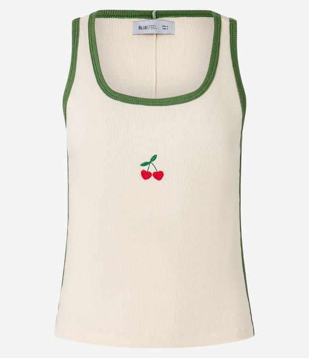 Blusa Regata em Ribana com Cereja Bordada e Viés Contrastantes - 1