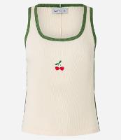 Blusa Regata em Ribana com Cereja Bordada e Viés Contrastantes - 1