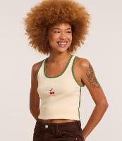 Blusa Regata em Ribana com Cereja Bordada e Viés Contrastantes - 2