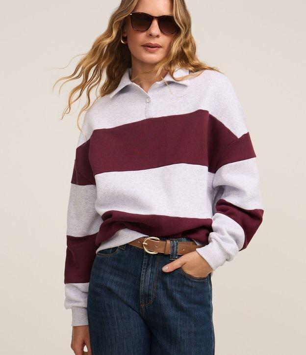 Casaco em Moletom com Gola Polo e Listras Largas - 1