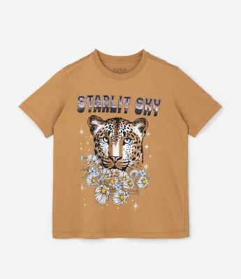 Camiseta Alongada em Algodão com Estampa Onça  Curve & Plus Size