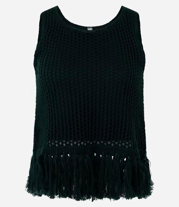 Blusa Regata Cropped em Tricô com Franjas na Barra - 1