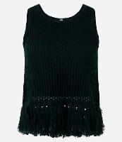 Blusa Regata Cropped em Tricô com Franjas na Barra - 1