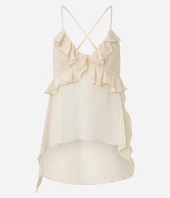 Blusa em Chiffon com Babados e Barra Assimétrica