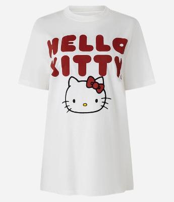 Camiseta Alongada em Algodão com Estampa Hello Kitty