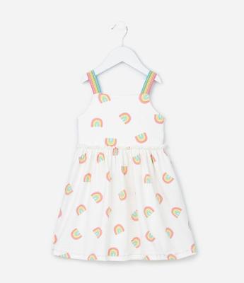 Vestido Alcinha Infantil Estampado de Arco-Íris Texturizado - Tam 1 a 6 Anos