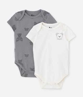 Kit 02 Bodies Infantis com Estampa Ursinhos - Tam 0 a 18 meses