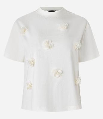 Blusa em Algodão com Flores de Organza Aplicadas