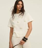 Blusa em Algodão com Flores de Organza Aplicadas - 2